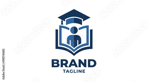 This logo showcases a graduate wearing a cap with an open book symbolizing knowledge, ideal for educational institutions, tutoring services, or online learning platforms promoting education.