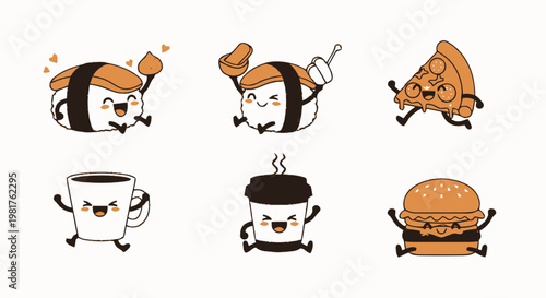 Delightful Cartoon Food Characters with Happy Expressions and Playful Poses.
