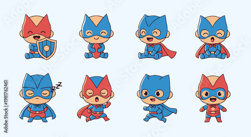 Adorable Superhero Babies in Various Poses and Costumes, Ready for Action.