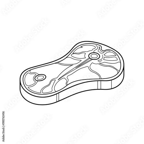 Black and white illustration of a raw steak with bone.