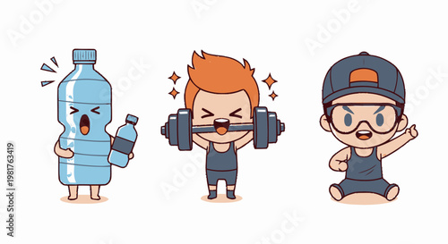 Cartoon Characters Demonstrating Fitness and Healthy Lifestyle Choices.