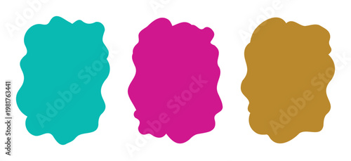 Abstract blot set in teal, pink and brown. Isolated shapes