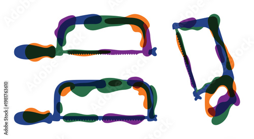 Abstract hacksaw illustration, colorful overlapping blots and shapes