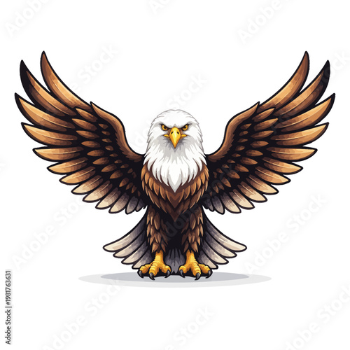 Bald eagle with wings spread open wide national bird wild animal bird of prey illustration art graphic art digital art wildlife art nature illustration predator bird flying bird wildlife
