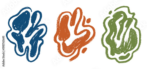 Abstract ink blot shapes in blue, orange and green colors
