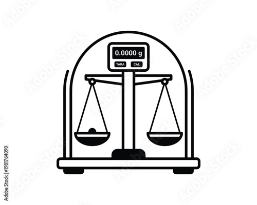 Analytical balance scale vector, laboratory measuring instrument, chemistry equipment