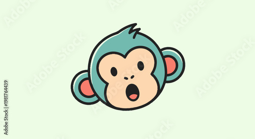 Cartoon Monkey Face with a Surprised Expression and Open Mouth.