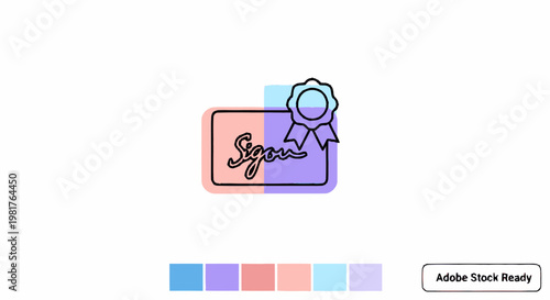 Digital Signature with Seal and Ribbon on a Pastel Background.