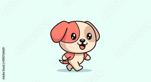 Cute Cartoon Puppy Dog Walking Happily with Joyful Expression.