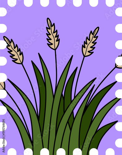 Dried Wheat Grass Postage Stamp Sticker for Aesthetic Journaling