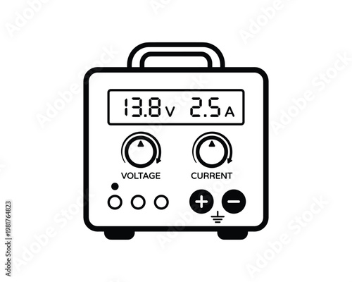 Benchtop DC Power Supply Vector Illustration, voltage 13.8V and current 2.5A