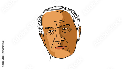 Thomas Edison portrait, flat vector illustration