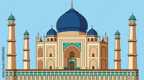 An artistic representation of the Taj Mahal, showcasing its intricate design and iconic dome, symbolizing love, beauty, and architectural brilliance from India.