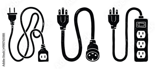 Black and white electric extension cords and power strip design
