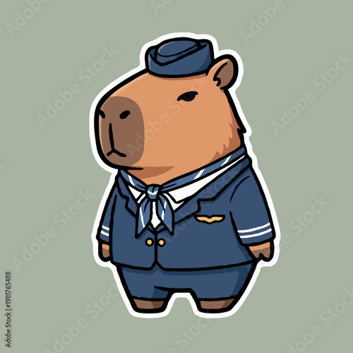 A air hostess capybara cartoon character vector icon for mascot and sticker design needs