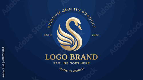This high-quality logo design features a graceful swan, elegantly crafted in gold against a blue background, perfect for branding and premium products.