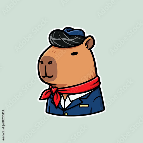 Airplane steward capybara in cute cartoon vector icon for logo, symbol, and any design needs