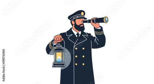 Naval Captain with Spyglass and Lantern - Nautical Exploration and Discovery