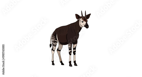 Okapi Animal Standing Isolated White Background Full Body Side View