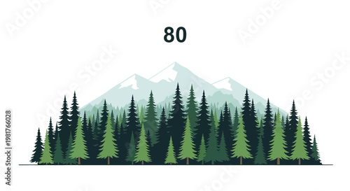 Pine Forest Landscape with Snow-Capped Mountains and Number 80