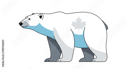 Polar Bear with Canadian Maple Leaf on White Background