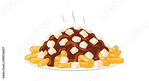 Poutine Illustration: Crispy Fries with Gravy and Cheese Curds