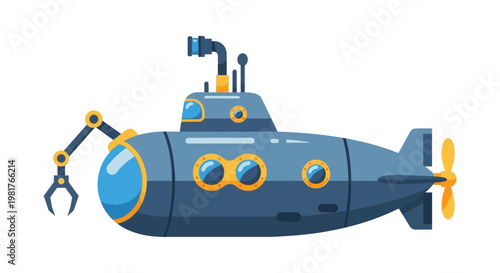 Robotic Submarine with Claw Arm and Propeller - Underwater Exploration Vehicle