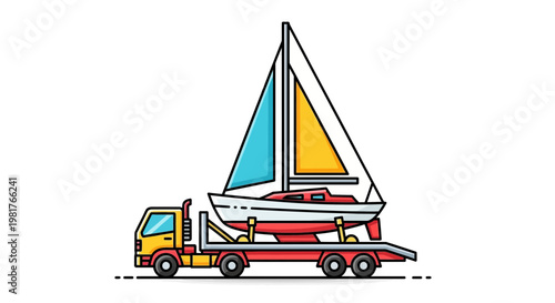 Sailboat Transport Truck - Vector Illustration