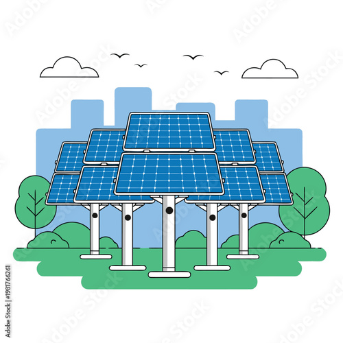 Sustainable photovoltaic technology provides clean renewable energy via solar panels installed on residential roofs and across green fields under a bright blue sky for an eco-friendly environment.