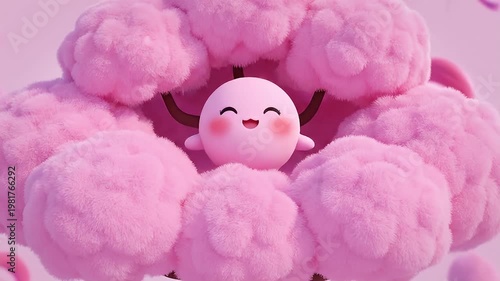 Wallpaper Mural Cute character smiling from a fluffy pink cherry blossom tree Torontodigital.ca