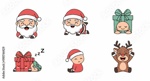 Cute Cartoon Santa Claus Characters with Festive Christmas Cheer.
