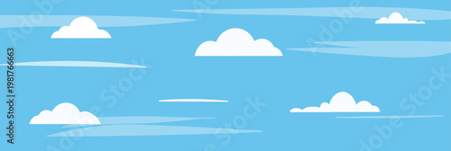 Blue Sky Cloud Background Illustration – Minimal Cartoon Style with Soft White Cloudscape for Wallpaper, Web Design, Banner, Kids Theme, Clean Sky Scene