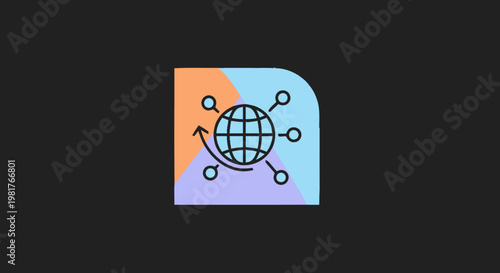 Modern Digital Globe Icon with Connected Dots and Arrows.