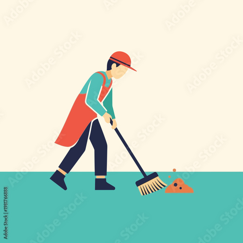 Man sweeping with a broom.