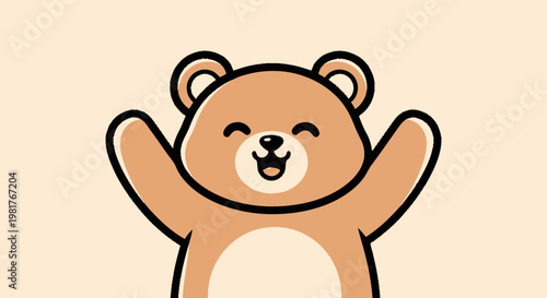 Happy Cartoon Bear with Open Arms, Smiling and Cheerful.