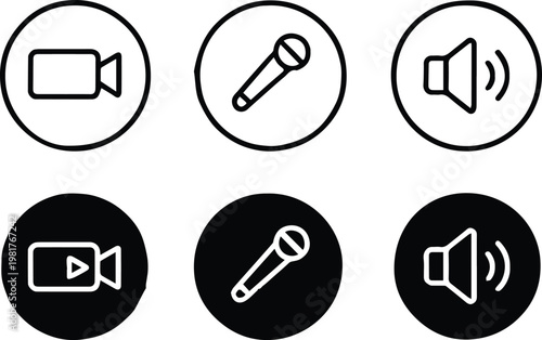 icon media player microphone camera speaker interface icon set