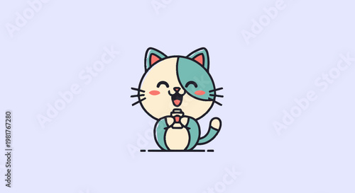 Happy Cartoon Cat Smiling with Joyful Expression and Delight.