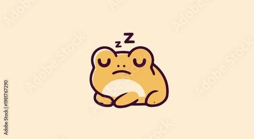 Cute Cartoon Frog Sleeping Peacefully with Closed Eyes.