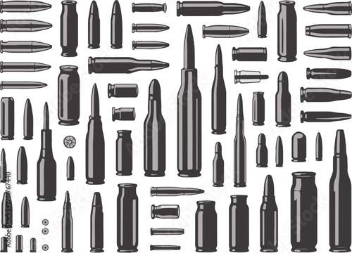 ammunition rifle and pistol cartridge silhouettes set