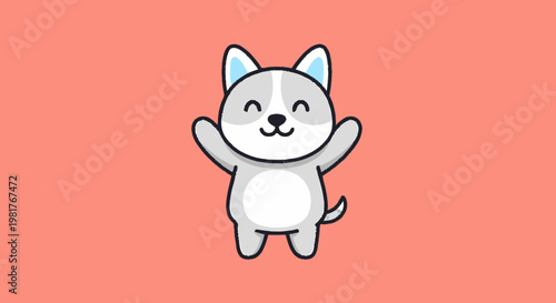 Happy Cartoon Husky Dog with Arms Raised in Joyful Celebration.
