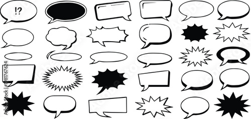 bubble comic speech and thought bubble vector set grid icons