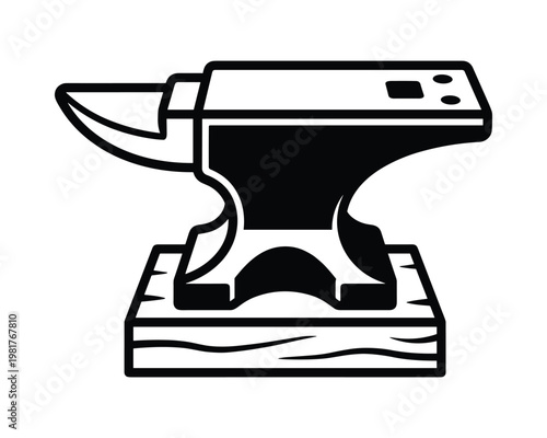 Blacksmith anvil vector illustration on wooden block