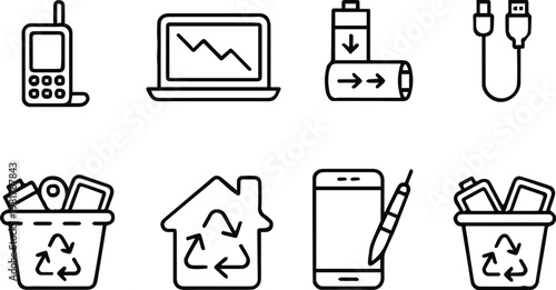 electronics icons e waste recycling and device disposal set