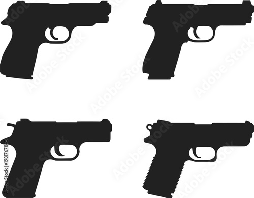 pistol vector icons handgun profile glyphs minimal black set