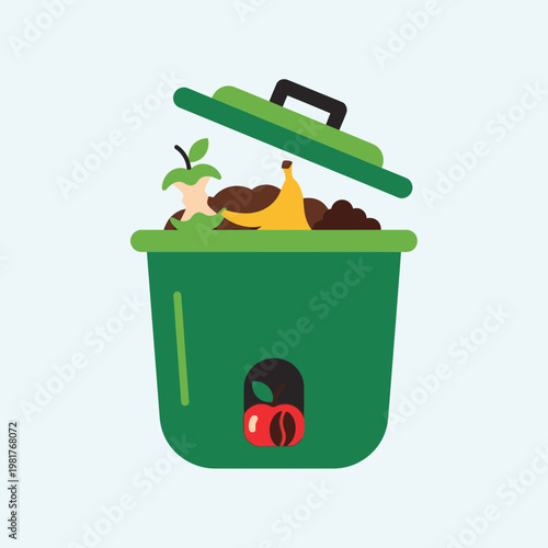 Green compost bin with food waste.