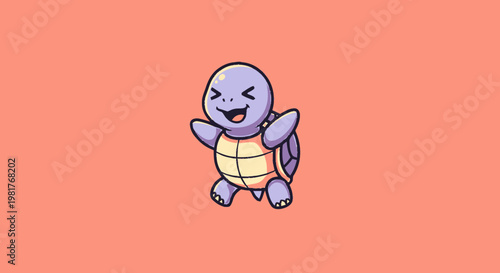 Happy Cartoon Turtle with Joyful Expression and Open Arms.