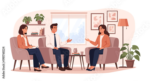 Professional counseling session helping a couple improve communication and resolve challenges with a skilled therapist in a comfortable office