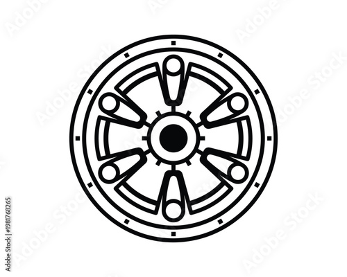 Buddhist Dharma Wheel with Eight Spokes Symbol Vector