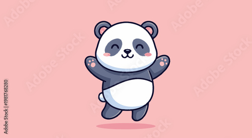Happy Panda Bear with Arms Raised in Joyful Celebration.