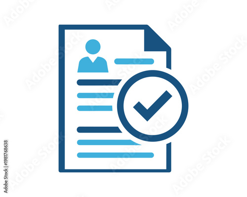 Candidate Selection Resume Checkmark Icon, Approved Profile, Blue Colors